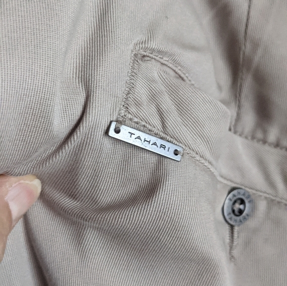 TAHARI Khaki Safari Ruched Cropped Jogger Tencel 6 and 8 Spring pants Capri - Picture 7 of 16